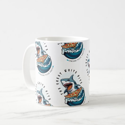 Shark Eating Pizza | Der große weiße Biss Jawsome Kaffeetasse (Vorderseite Links)