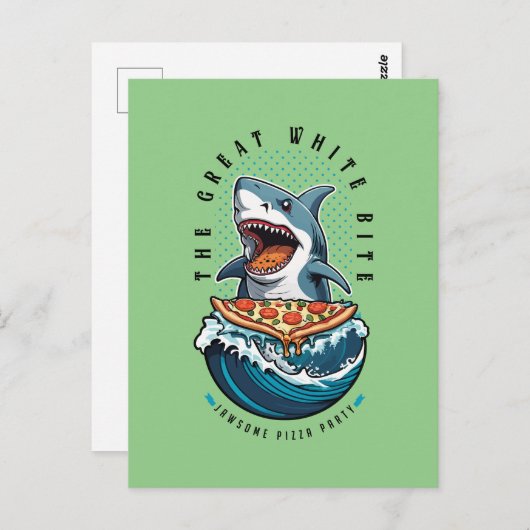 Shark Eating Pizza | Der große weiße Biss Jawsome Postkarte (Vorne/Hinten)