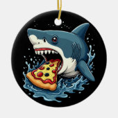Shark Eating Pizza Funny Pizza Lover Keramik Ornament (Vorne)