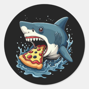 Shark Eating Pizza Funny Pizza Lover Runder Aufkleber