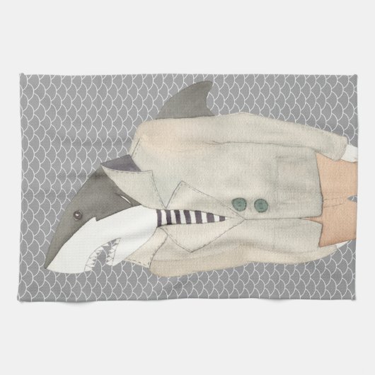 Shark Fashion Anzug Aquarellfarbe Abbildung K Geschirrtuch (Horizontal)