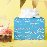 Shark Fin Pattern Kid Happy Birthday Blue Geschenkpapier<br><div class="desc">Ein niedliches blaues Packpapier mit einem Haifischflossenmuster . Es steht auch "Happy Birthday !" in weißen Buchstaben. © ArianeC Illustrations-Alle Rechte vorbehalten</div>