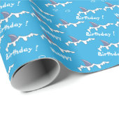 Shark Fin Pattern Kid Happy Birthday Blue Geschenkpapier (Rolleneckpunkt)