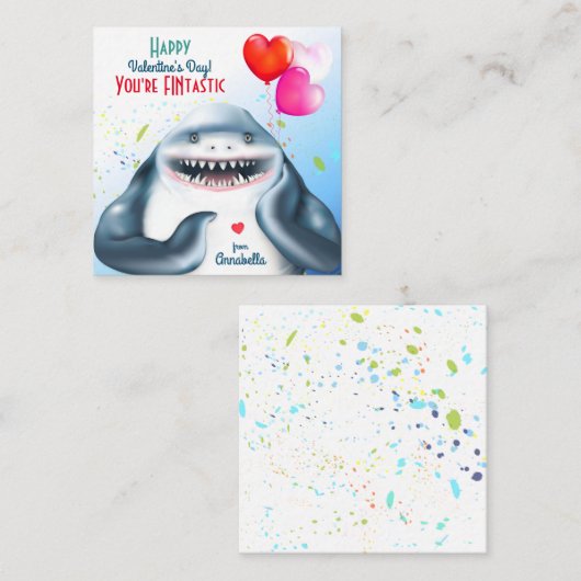 Shark Fintastic Kids Classroom Valentines Card Mitteilungskarte (Vorne/Hinten)