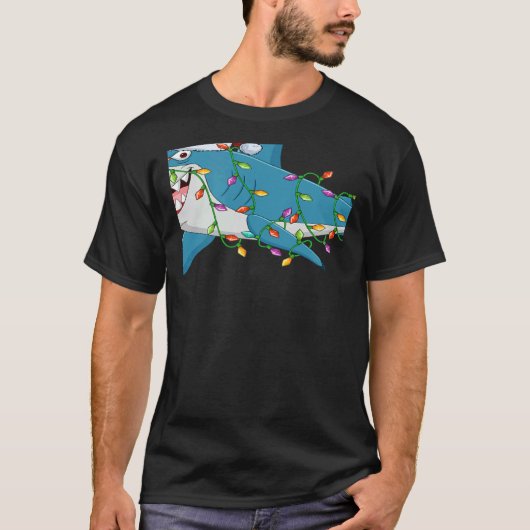 Shark Fish  Christmas Lights Santa Shark Xmas T-Shirt (Vorderseite)