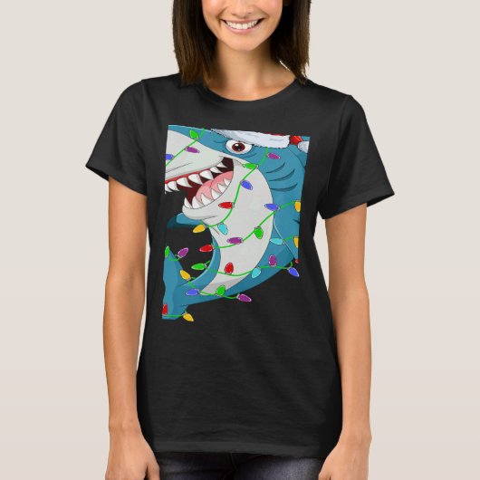 Shark Fish Christmas Lights Santa Shark Xmas T-Shirt (Vorderseite)