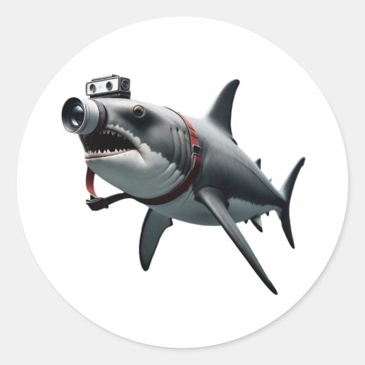 Shark Fotograf mit Camera Headshot Runder Aufkleber (Vorderseite)