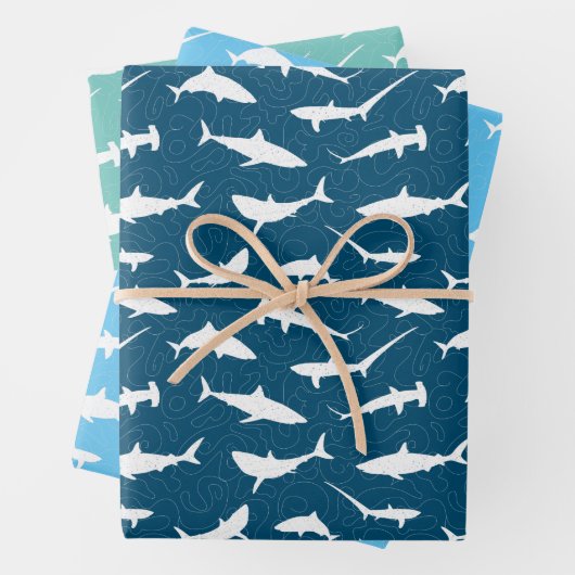Shark Frenzy Blue White Geschenkpapier Set (Beispiel)