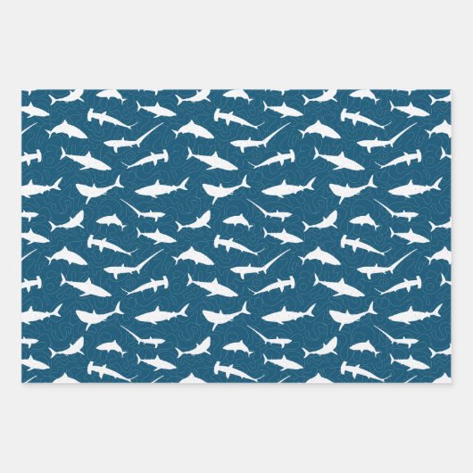 Shark Frenzy Blue White Geschenkpapier Set (Vorderseite)