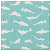 Shark Frenzy Cool Blue und White Pattern Stoff (Nahaufnahme)