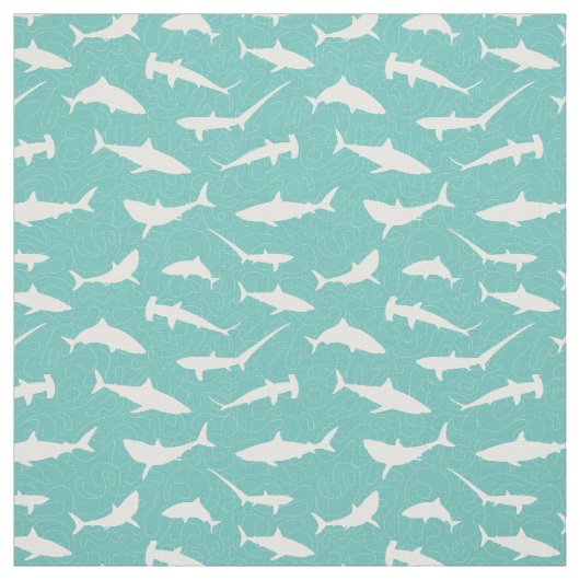 Shark Frenzy Cool Blue und White Pattern Stoff (Muster)