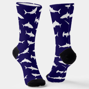 Shark Frenzy Navy Blau und Weiß Muster Socken