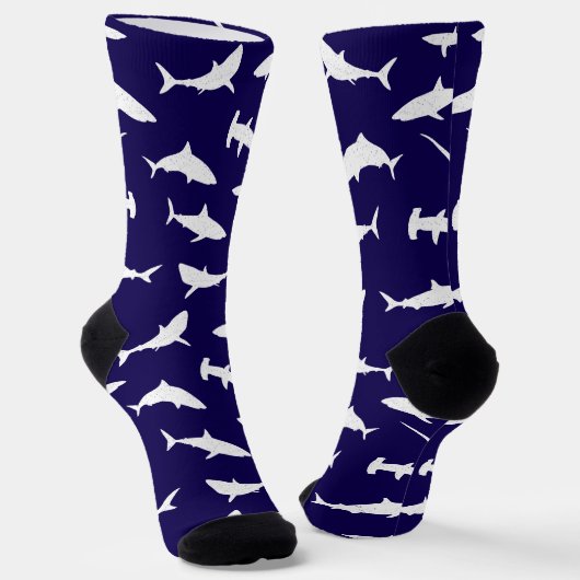 Shark Frenzy Navy Blau und Weiß Muster Socken (Gewinkelt)