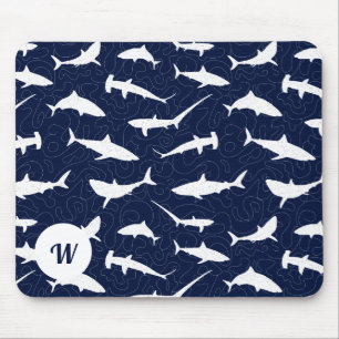 Shark Frenzy Personalisiert Blue und White Mousepad