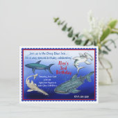 Shark Frenzy zum Geburtstag Einladungen (Stehend Vorderseite)