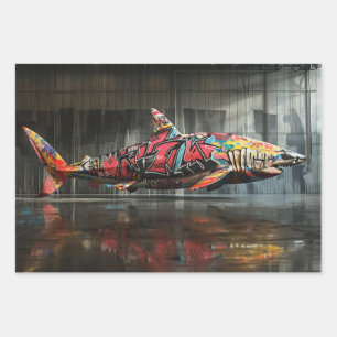 Shark Graffiti Urban Predator Decoupage Geschenkpapier Set