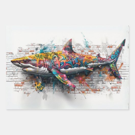 Shark Graffiti Urban Predator Decoupage Geschenkpapier Set (Vorderseite)