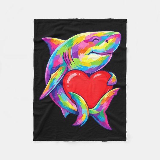 Shark Hugging Valentine Heart Color Critters Rainb Fleecedecke (Vorderseite)