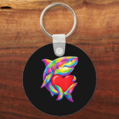 Shark Hugging Valentine Heart Color Critters Rainb Schlüsselanhänger (Vorderseite)