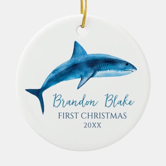 Shark Illustration Boy Baby First Christmas Keramik Ornament (Vorne)