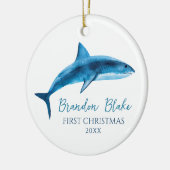Shark Illustration Boy Baby First Christmas Keramik Ornament (Links)