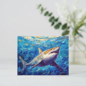 Shark in Expressive Underwater Oil Painting Postkarte (Stehend Vorderseite)