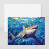 Shark in Expressive Underwater Oil Painting Postkarte (Vorne/Hinten)