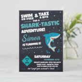 Shark Invitation for Birthday Pool Party Bite Einladung (Stehend Vorderseite)