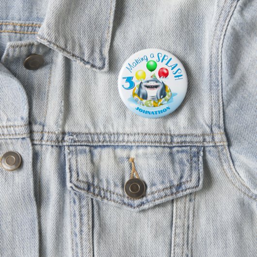 Shark Kindergeburtstag Pool Party Button (Beispiel)