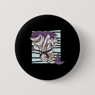 Shark Martial Arts Fighter Funny Karate Cartoon Gr Button