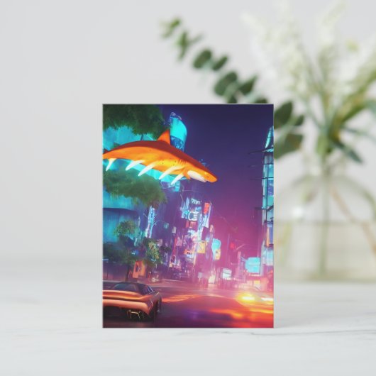 Shark Over the City Postcard Postkarte (Stehend Vorderseite)