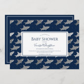 Shark Pattern Dark Blue Gray Baby Dusche Einladung (Vorne/Hinten)