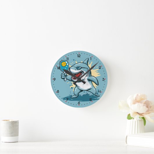 Shark Pickleball  Runde Wanduhr (Zuhause)