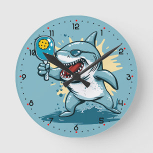 Shark Pickleball Runde Wanduhr