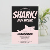 Shark Pink Baby Dusche Einladung (Stehend Vorderseite)