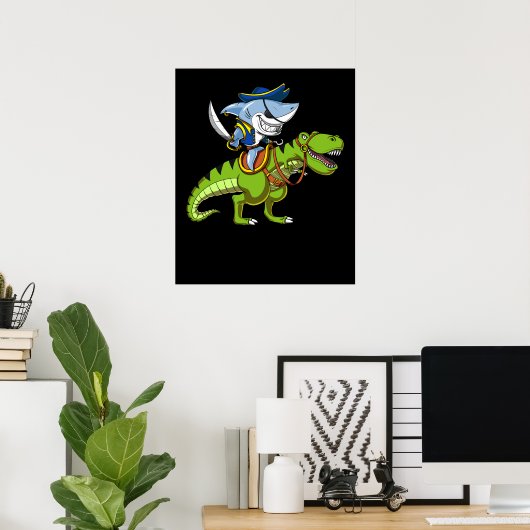 Shark Pirate Riding A T-Rex Dinosaur Fantasy Poster (Heimbüro)