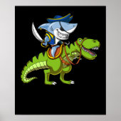Shark Pirate Riding A T-Rex Dinosaur Fantasy Poster (Vorne)