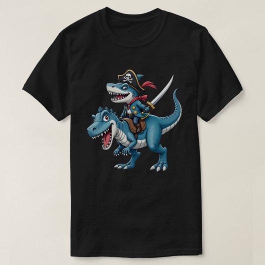 Shark Pirate Riding Dinosaur T Rex Kinder Jungen M T-Shirt (Design vorne)
