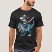 Shark Pirate Riding Dinosaur T Rex Kinder Jungen M T-Shirt (Vorderseite)