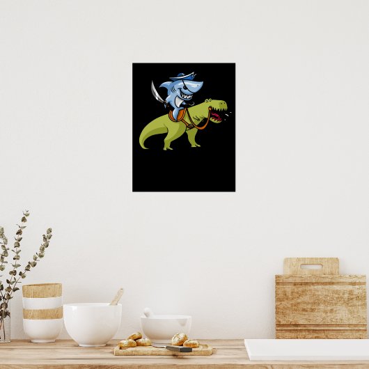 Shark Pirate Riding T-Rex Dinosaur Poster (Küche)