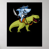 Shark Pirate Riding T-Rex Dinosaur Poster (Vorne)