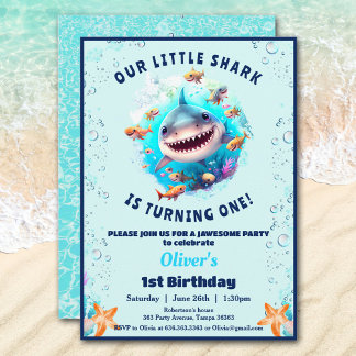 Shark Pool Geburtstagsparty Boy 1. Geburtstag Einladung
