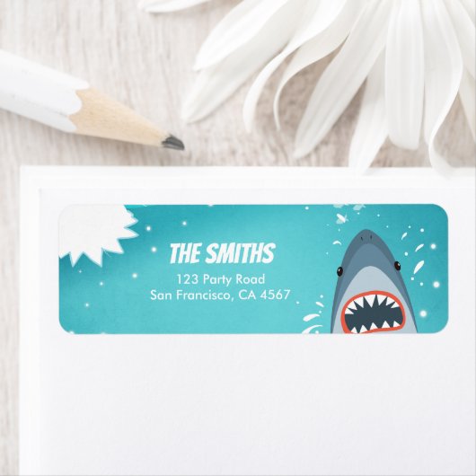 Shark Pool Party Address Labels Ocean Splish Boy (Insitu)