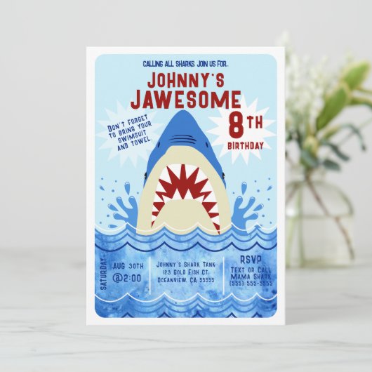 Shark Pool Party Einladung (Stehend Vorderseite)