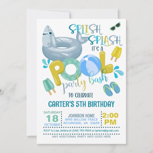 Shark Pool Party Einladung (Vorderseite)