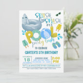 Shark Pool Party Einladung (Stehend Vorderseite)