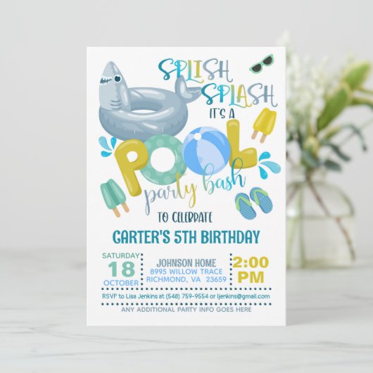 Shark Pool Party Einladung (Stehend Vorderseite)