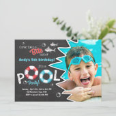 Shark Pool Party Einladung Hai Geburtstag einladen (Stehend Vorderseite)