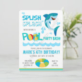 Shark Pool Party Geburtstag Einladung, einladen Einladung (Stehend Vorderseite)