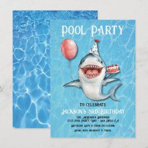 Shark Pool Party Geburtstagskuchen Ballon Einladung